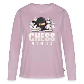 Chess Ninja Funny Chess Lover Gift Chess Player - T-shirt manches longues Premium bio Femme - rose poudré - Devant - Julia (174cm)