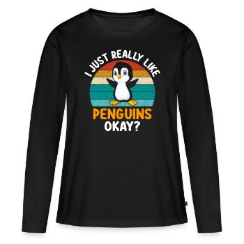 Manchot alerte T-shirt idée cadeau - T-shirt manches longues Premium bio Femme - noir - Devant - Julia (174cm)