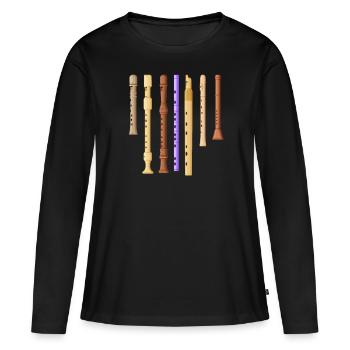 Flûte traversière Flûte de flûte de flûte de la flûte cadeau Drôle de traverse - T-shirt manches longues Premium bio Femme - noir - Devant - Julia (174cm)
