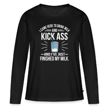 Lait - T-shirt manches longues Premium bio Femme - noir - Devant - Julia (174cm)