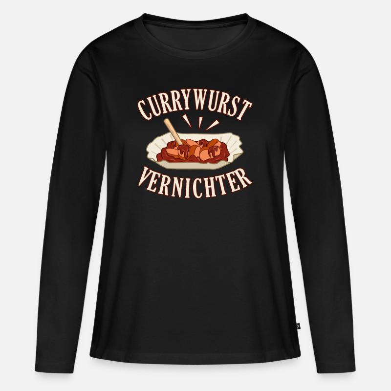 Currywurst - Frauen Premium Bio Langarmshirt - Schwarz