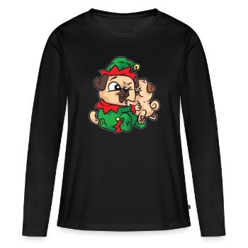 Onze carlins câlinent la robe de Noël - T-shirt manches longues Premium bio Femme - noir - Devant - Julia (174cm)