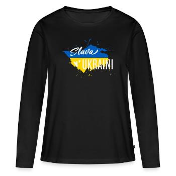 Slava Ukraini Ruhm der Ukraine - Frauen Premium Bio Langarmshirt - Schwarz - Vorne - Julia (174cm)