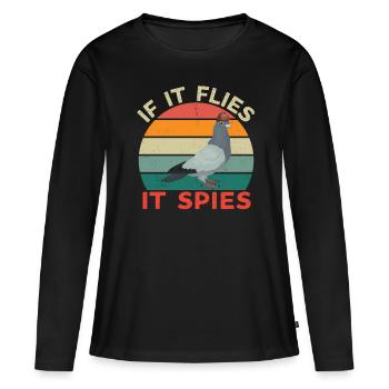 S’il vole, il espionne - Les oiseaux ne sont pas réels - T-shirt manches longues Premium bio Femme - noir - Devant - Julia (174cm)