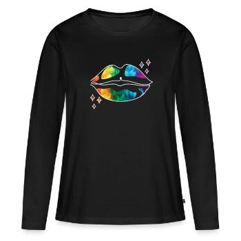 LGBTQ Parade Regenbogenfahne Kuss - Frauen Premium Bio Langarmshirt - Schwarz - Vorne - Julia (174cm)