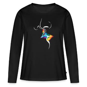 Défilé LGBTQ Rainbow Flag Kiss - T-shirt manches longues Premium bio Femme - noir - Devant - Julia (174cm)