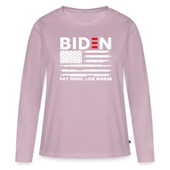 Biden paie plus vivre pire - T-shirt manches longues Premium bio Femme - rose poudré - Devant - Julia (174cm)