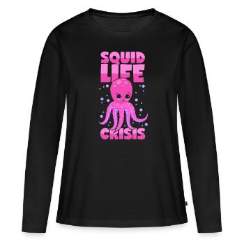Calmar de la quarantaine-crise Poulpe Poulpe Calmar - T-shirt manches longues Premium bio Femme - noir - Devant - Julia (174cm)
