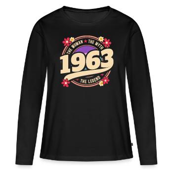 Femme 1963 La Légende 60 Ans Anniversaire - T-shirt manches longues Premium bio Femme - noir - Devant - Julia (174cm)