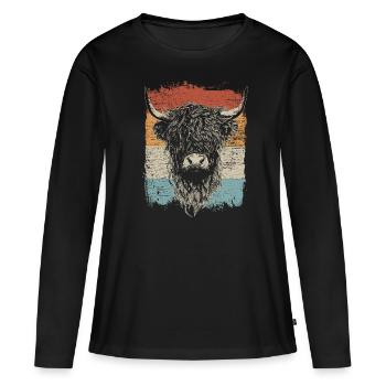 schottischer Hochländer Hochland Rind Highland Kuh - Frauen Premium Bio Langarmshirt - Schwarz - Vorne - Julia (174cm)