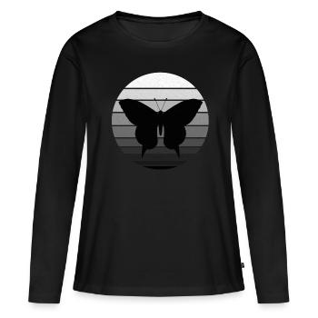 Shirt mit Retro Vintage Schmetterling Sommer - Frauen Premium Bio Langarmshirt - Schwarz - Vorne - Julia (174cm)