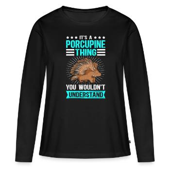Porc-épic | Cadeau de porc-épic - T-shirt manches longues Premium bio Femme - noir - Devant - Julia (174cm)