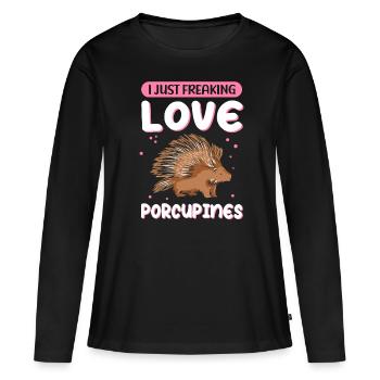 Porc-épic | Cadeau de porcs-épics - T-shirt manches longues Premium bio Femme - noir - Devant - Julia (174cm)