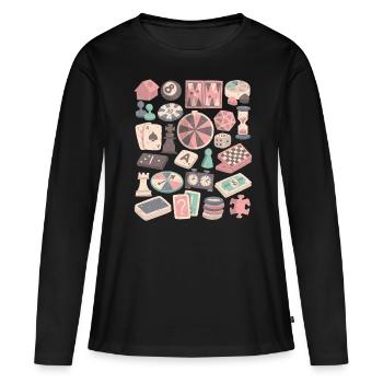 Jeux de société et jeux de société - T-shirt manches longues Premium bio Femme - noir - Devant - Julia (174cm)