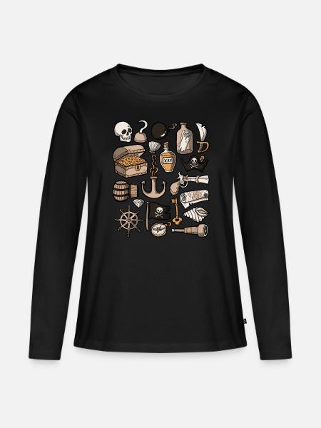 Piraten - Frauen Premium Bio Langarmshirt - Schwarz