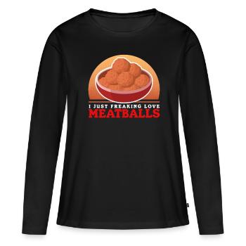 Boulettes de viande Boulettes de viande Boulettes de viande Cadeaux - T-shirt manches longues Premium bio Femme - noir - Devant - Julia (174cm)