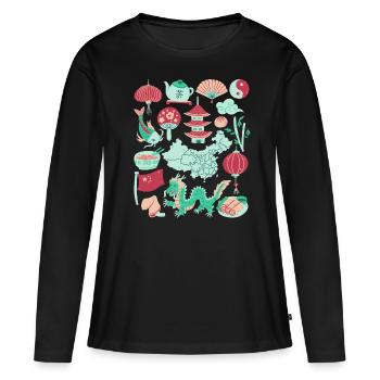 Chine - T-shirt manches longues Premium bio Femme - noir - Devant - Julia (174cm)