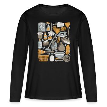 Nettoyage de la maison - nettoyage, nettoyage, nettoyage - T-shirt manches longues Premium bio Femme - noir - Devant - Julia (174cm)