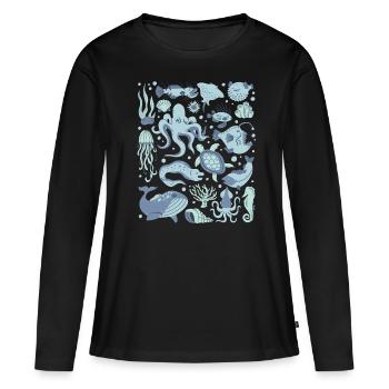 Poisson d’eau profonde Poulpe Poisson-grenouille Poisson-lanterne - T-shirt manches longues Premium bio Femme - noir - Devant - Julia (174cm)