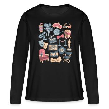 Kino - Filme, Leinwand, Popcorn - Frauen Premium Bio Langarmshirt - Schwarz - Vorne - Julia (174cm)