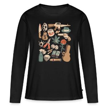 Mafia, crimes, gangsters, argent de protection, trafic de drogue - T-shirt manches longues Premium bio Femme - noir - Devant - Julia (174cm)