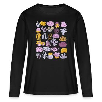 Coral Doodle Récif corallien Récif d’eau de mer - T-shirt manches longues Premium bio Femme - noir - Devant - Julia (174cm)