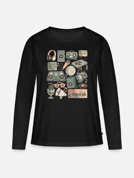 DJ Doodles Club Party Disco Nightlife Clubbing - T-shirt manches longues Premium bio Femme - noir