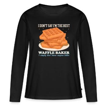 Gaufres Gaufre Gaufre Cadeau amoureux - T-shirt manches longues Premium bio Femme - noir - Devant - Julia (174cm)