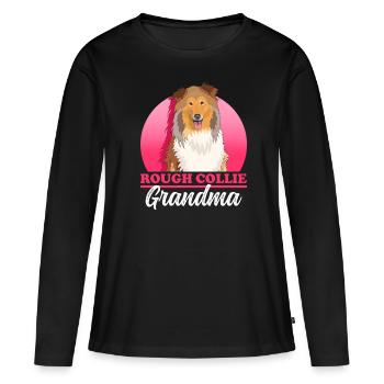 Collie Granny Collie à poil long Collie Rough Collies Cadeau - T-shirt manches longues Premium bio Femme - noir - Devant - Julia (174cm)