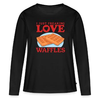 Gaufres Gaufres Lover Gaufre Cadeau - T-shirt manches longues Premium bio Femme - noir - Devant - Julia (174cm)