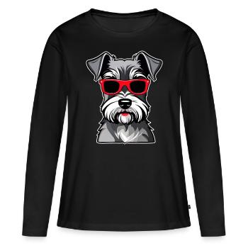 Chien Schnauzer mignon avec lunettes II - T-shirt manches longues Premium bio Femme - noir - Devant - Julia (174cm)