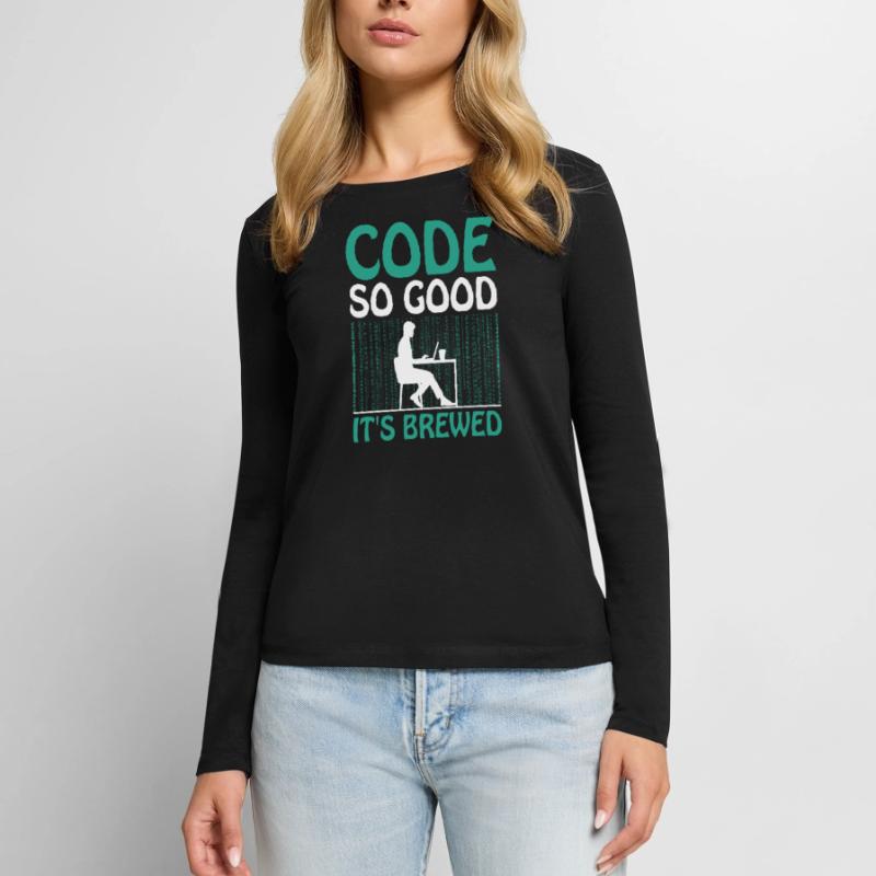 Café Codage Programmeur Codeur Développeur Nerd Coff T-shirt manches longues Premium bio Femme