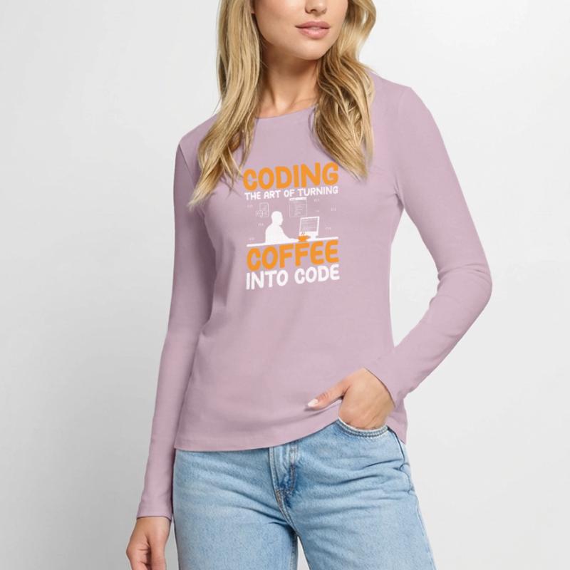 Café Codage Programmeur Codeur Développeur Nerd Coff T-shirt manches longues Premium bio Femme