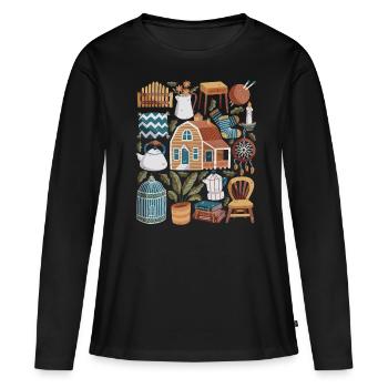 Cottage Maison de Campagne Hygge - T-shirt manches longues Premium bio Femme - noir - Devant - Julia (174cm)