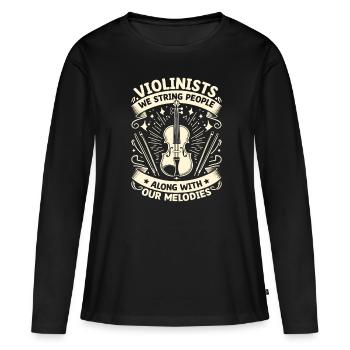 Violonistes, nous cordons les gens avec notre mélodie - T-shirt manches longues Premium bio Femme - noir - Devant - Julia (174cm)