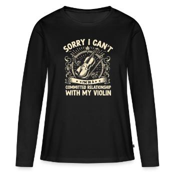 Désolé, je ne peux pas, je suis dans une relation engagée avec - T-shirt manches longues Premium bio Femme - noir - Devant - Julia (174cm)