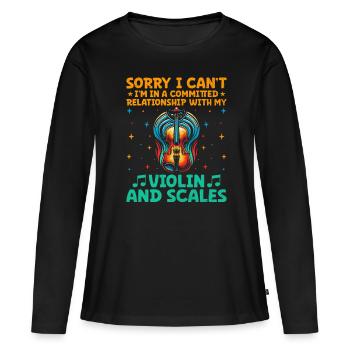 Désolé, je ne peux pas, je suis dans une relation engagée avec - T-shirt manches longues Premium bio Femme - noir - Devant - Julia (174cm)