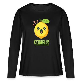 Jeu de mots sur les agrumes - T-shirt manches longues Premium bio Femme - noir - Devant - Julia (174cm)