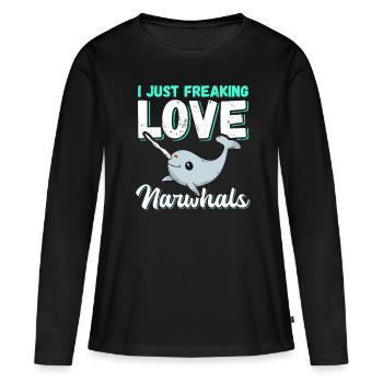 Narval baleine Narval baleines narval cadeau - T-shirt manches longues Premium bio Femme - noir - Devant - Julia (174cm)