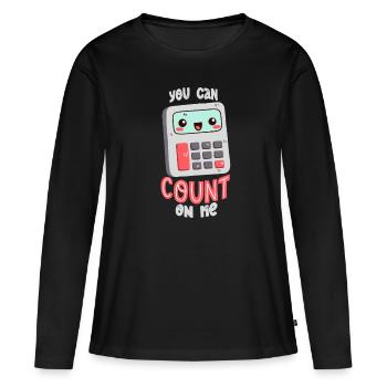 Jeu de mots sur la calculatrice - T-shirt manches longues Premium bio Femme - noir - Devant - Julia (174cm)