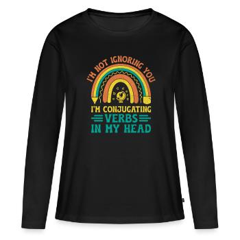 Professeur de langues étrangères École Professeurs de langues - T-shirt manches longues Premium bio Femme - noir - Devant - Julia (174cm)