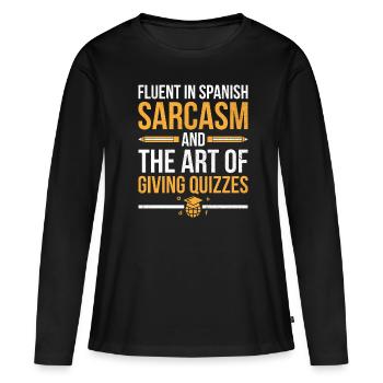 Professeur de langues étrangères École Professeurs de langues - T-shirt manches longues Premium bio Femme - noir - Devant - Julia (174cm)