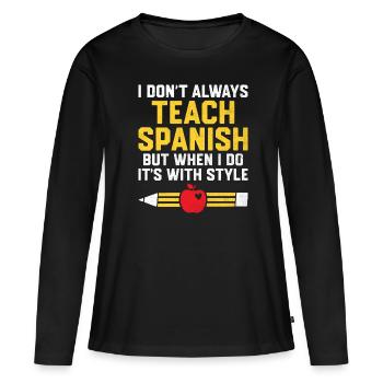 Professeur de langues étrangères École Professeurs de langues - T-shirt manches longues Premium bio Femme - noir - Devant - Julia (174cm)