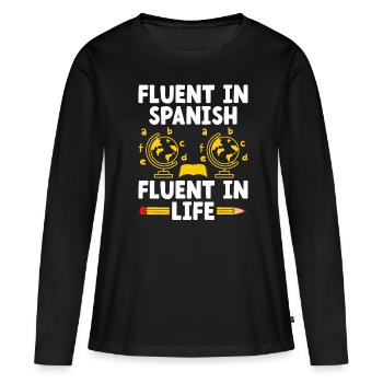 Professeur de langues étrangères École Professeurs de langues - T-shirt manches longues Premium bio Femme - noir - Devant - Julia (174cm)