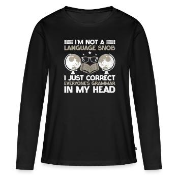 Professeur de langues étrangères École Professeurs de langues - T-shirt manches longues Premium bio Femme - noir - Devant - Julia (174cm)
