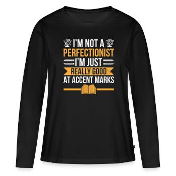 Professeur de langues étrangères École Professeurs de langues - T-shirt manches longues Premium bio Femme - noir - Devant - Julia (174cm)
