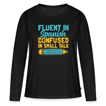 Professeur de langues étrangères École Professeurs de langues - T-shirt manches longues Premium bio Femme - noir - Devant - Julia (174cm)