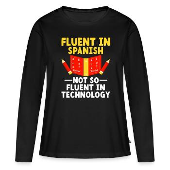 Professeur de langues étrangères École Professeurs de langues - T-shirt manches longues Premium bio Femme - noir - Devant - Julia (174cm)