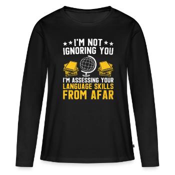 Professeur de langues étrangères École Professeurs de langues - T-shirt manches longues Premium bio Femme - noir - Devant - Julia (174cm)