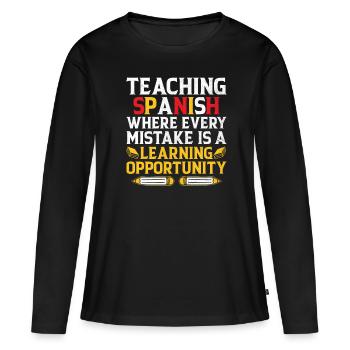 Professeur de langues étrangères École Professeurs de langues - T-shirt manches longues Premium bio Femme - noir - Devant - Julia (174cm)